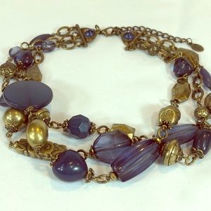 Bijoux Terner chunky navy & bronze tone necklace